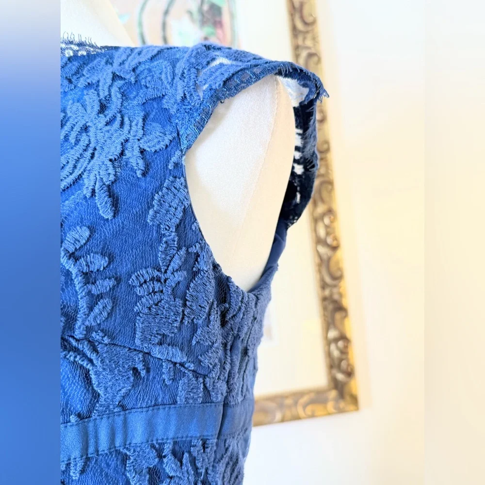 Adrianna Papell Blue Lace Fit & Flare Dress Size 8 Cocktail Party Wedding - Picture 10 of 16